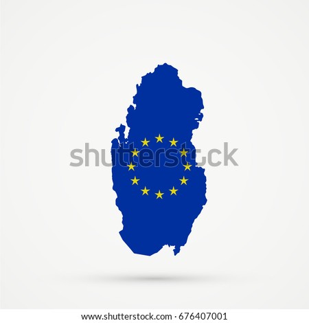 Qatar map in European Union (EU) flag colors, editable vector.