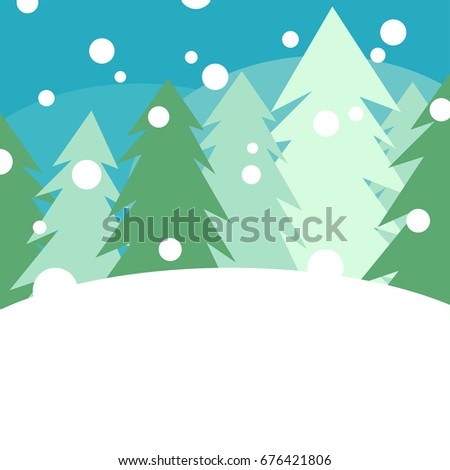 snow pine forest vector background.christmas Holiday and winter season background.flat design cards.