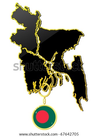 vector map of  Bangladesh  with a gold rim and thumb