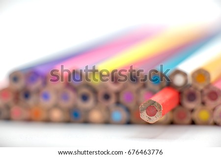 Group of color pencils isolated on white background, Colored pencils can be used as background and add text or word, Wooden colored pencils and free space