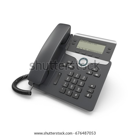 Black IP phone on a white. 3D illustration, clipping path
