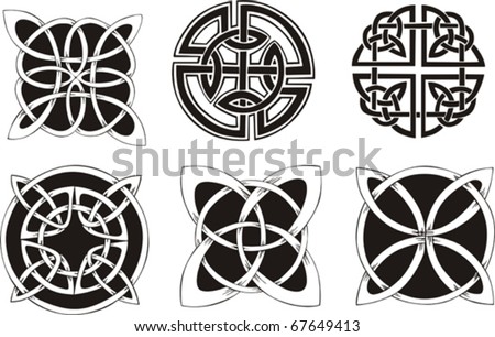 Six ornamental knot dingbat designs in celtic style. Vector  EPS Illustration, black and white celtic knot sketches. Royalty-Free Stock Photo #67649413