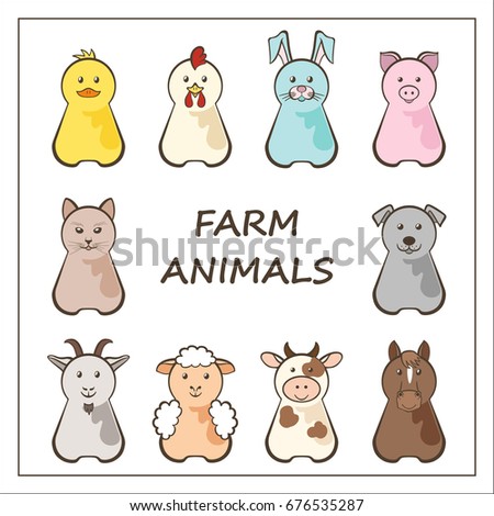 Vector cartoonish farm animals