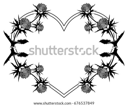 Decorative frame with thistle silhouette. Raster clip art.