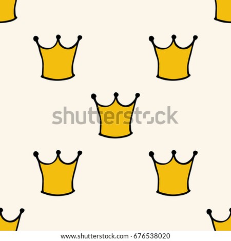 Seamless pattern with doodle crowns. Cute baby background for printing on textile, fabric, surfaces, patchwork, scrap-booking. Vintage retro style.