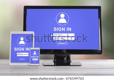 Sign in concept shown on different information technology devices