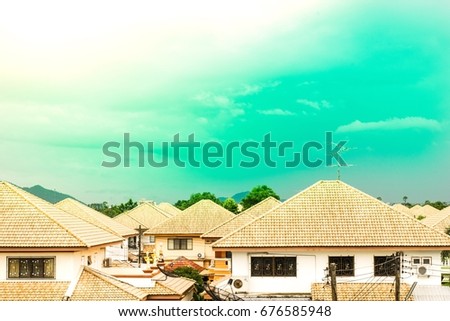 House with sun in the day, sky and trees as backdrop using the wallpapers or background. Use the Village project image and cityscape.