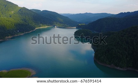 Aerial photo with Paltinu reservoir lake