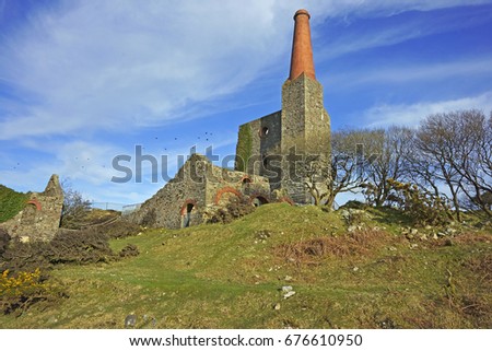 Bodmin Moor, the ruins of a Cornish Tin Mine, Prince of Wales engine house, Cornwall, UK