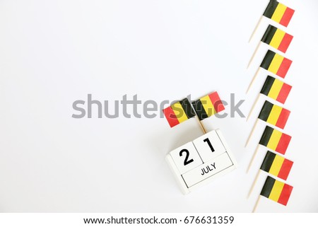 July 21 Wooden calendar Concept independence day of belgium and Belgium national day