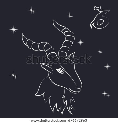 white outline of capricorn are on black background. Vector illustration