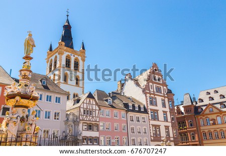 Historic House facades Main Market Trier Rhineland Palatinate Germany. Royalty-Free Stock Photo #676707247