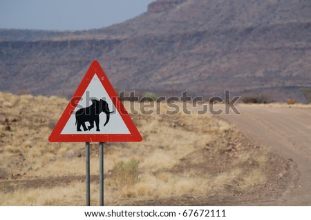 Road sign, "Caution crossing elephants", Damaraland, Namibia