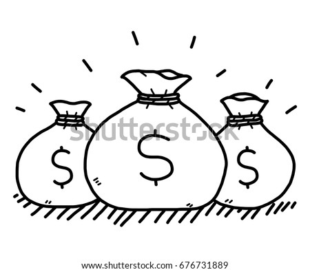 money bags / cartoon vector and illustration, black and white, hand drawn, sketch style, isolated on white background.