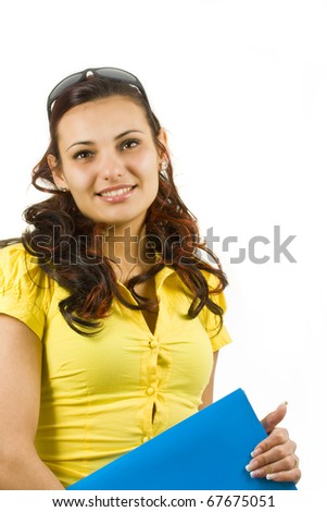 Female student isolated over a white background