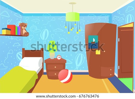 Children bedroom interior. Vector flat illustration