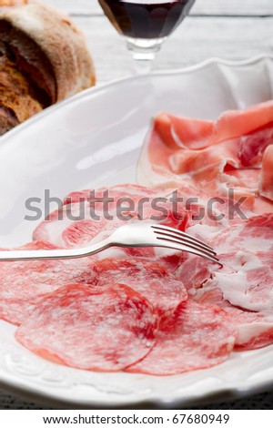 variety of italian salami and parma ham