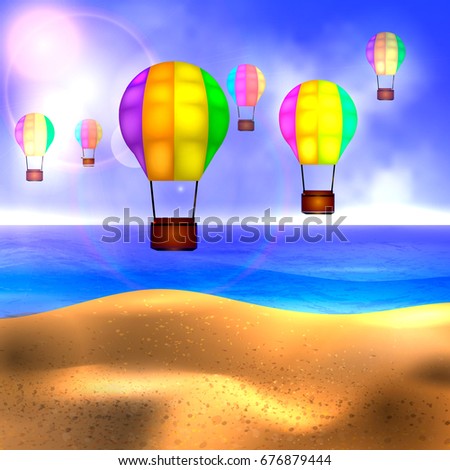 air balloons over the sea.  Vector Illustration 