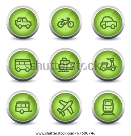 Transport web icons , green glossy set