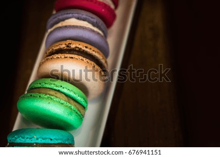 Cake macaron or colorful macaroon with copy space