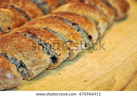Handmade rye bread background for presentation or leaflet