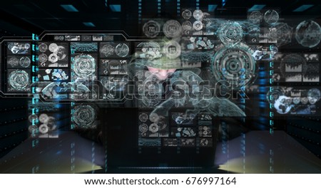 Hacker accessing to personal data information with a computer in a dark room 3D rendering