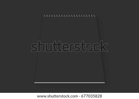 Blank black notebook with metal spiral bound on black background. Business or education mockup. 3D rendering illustration