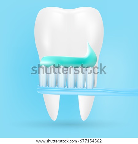 Realistic Tooth And Toothbrush Poster Stomatology Icon Isolated On A Background. Realistic Vector Illustration.