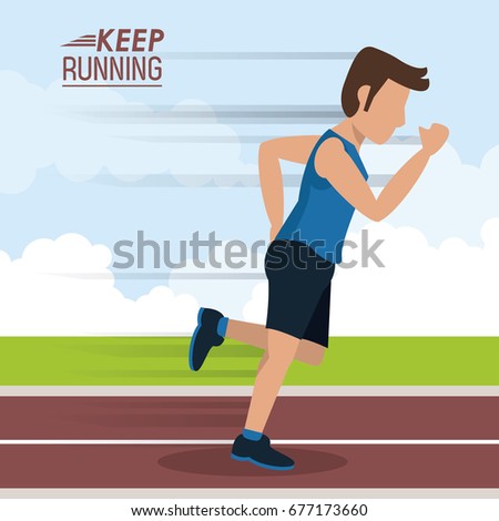 colorful poster keep running with male athlete sprinting in track