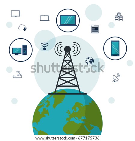 color background with earth glober in closeup and wireless network connections tech devices