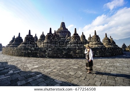 Take a picture Borobudur temple, Candi Borobudur, Magelang, Jawa Tengah, Indonesia