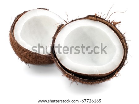 Two parts of coconut isolated on white background