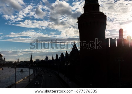 Silhouette of the Kremlin in the red square in Moscow at sunset - 2