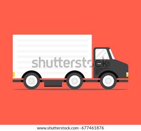 Concept of the shipping service. Truck van of delivery rides at high speed. Flat cartoon style. Vector illustration.