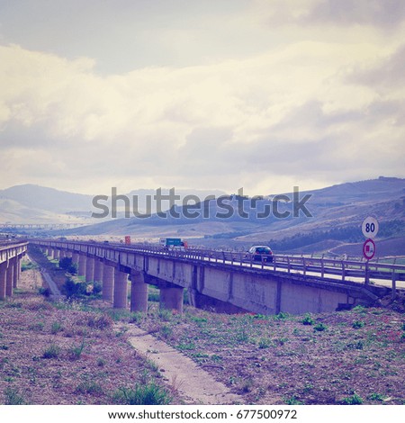 Highway on the Island of Sicily in Italy, Retro Effect