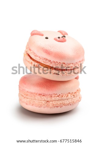 Cute Cartoon Shaped Macaroon Isolated on White Background in Full Depth of Field with Clipping Path.