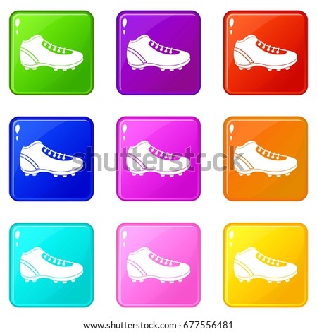 Baseball cleat icons of 9 color set isolated vector illustration