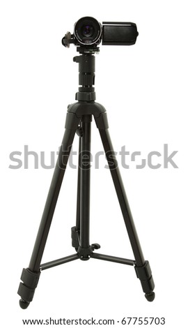 HD Camcorder On Tripod Over White