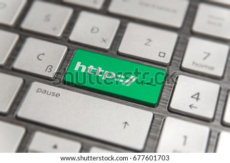 Keyboard with green key Enter and word http button modern pc text communication board