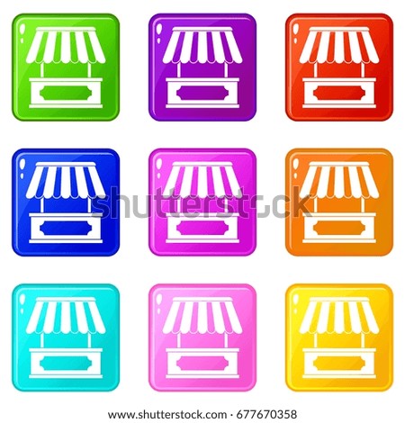 Street kiosk icons of 9 color set isolated vector illustration
