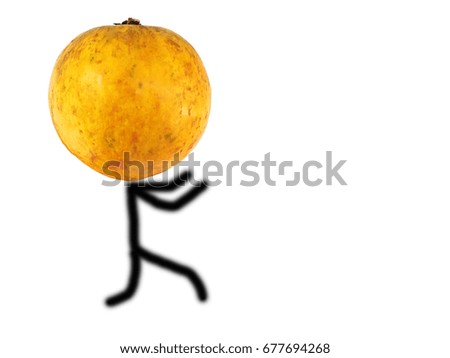 Concept idea of cartoon characters from drawing lines with head of a peach