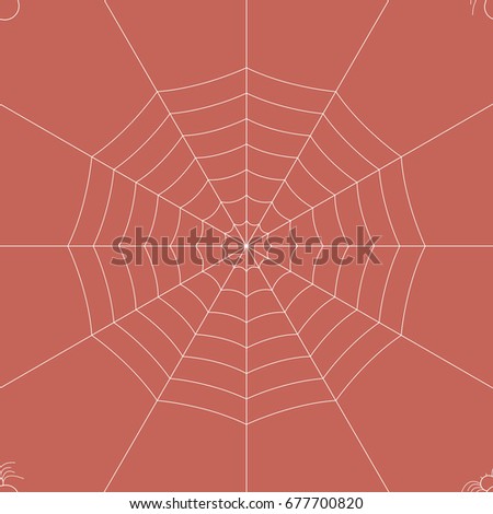 Seamless pattern. Spider web on red background and a spider at the corner. Use for backgrounds, wall paper, tile floor, fabric, books, and anything else that you want.
