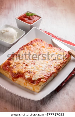 sliced pizza with buffalo mozzarella, selective focus