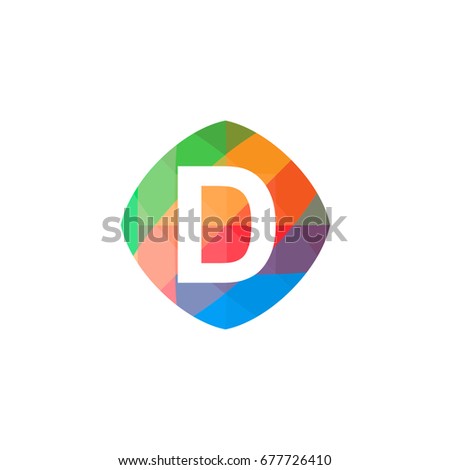 letter D set on colorful geometric polygonal shape, logo design, isolated on white background.