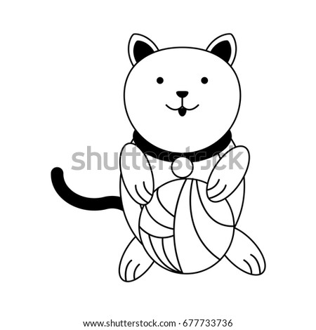 cat playing with ball of yarn cartoon pet animal icon image 