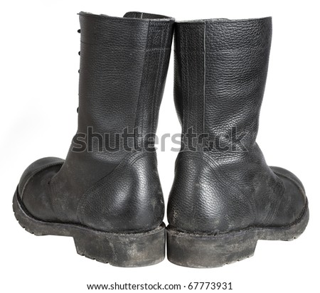 black military boots isolated on white rear view