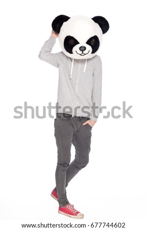 Thinking Man in panda head