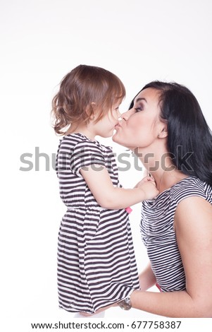 mom and daughter love Kiss play
