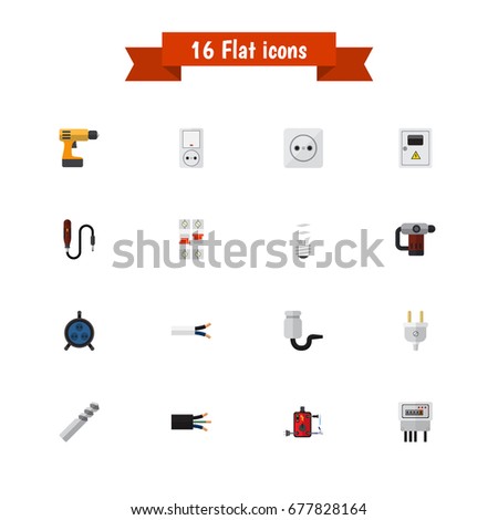 Set Of 16 Editable Electrical Icons. Includes Symbols Such As Screwdriver, Soldering, Receptacle And More. Can Be Used For Web, Mobile, UI And Infographic Design.