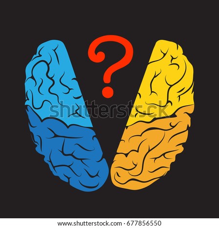 Colorful outline brain mark with red question mark. Isolated on white background